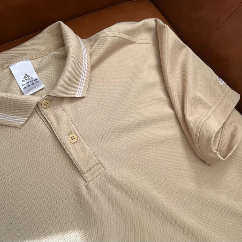 Adidas Climalite Golf Polo Shirt Y2K Men’s Sz L Beige Athletic Athleisure